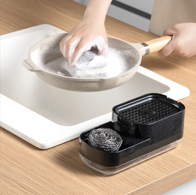 Hot Selling Liquid soap dispenser pump caddy sponge scrubber detergent dispenser box plate automatic box