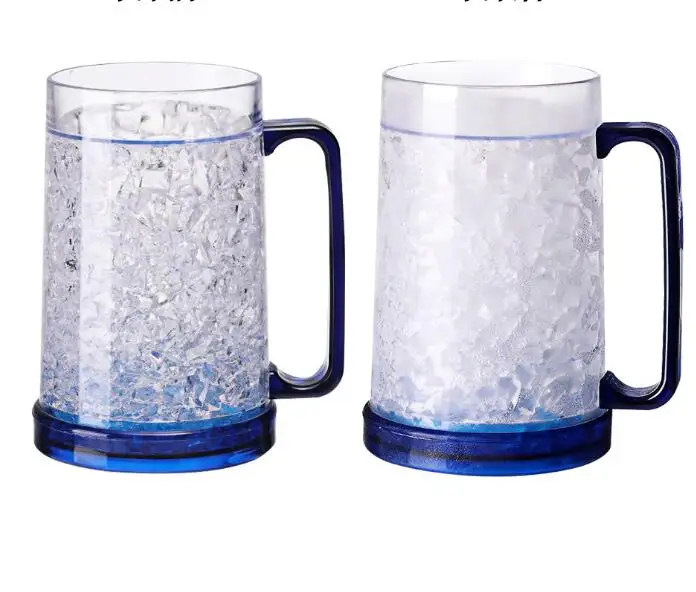 Hot Selling 16oz Double Wall Gel Frosty Freezer Ice Mugs Frosty Mugs Beer Freezer Glasses