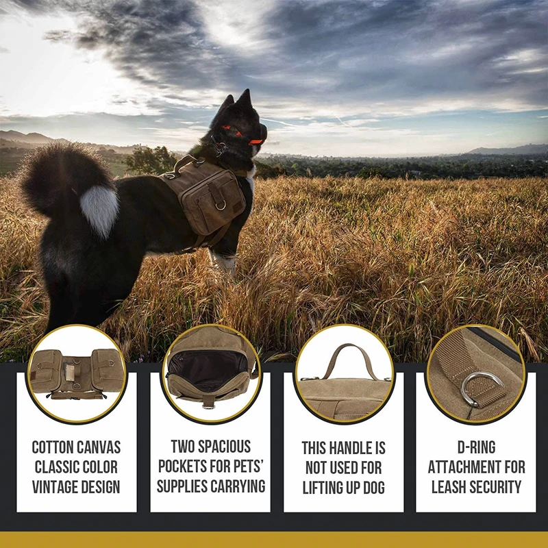 Rucksack cotton canvas dog saddle backpack,Travel camping canvas saddle bag military tactical dog harness