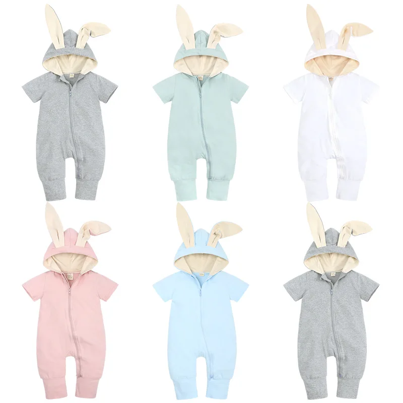 Cartoon Bunny Baby Hoodie Outfits Jumpsuits Cotton Zipper Infant Rompers Summer Newborn Clothes Costume Jumpsuit for 0-18 Months