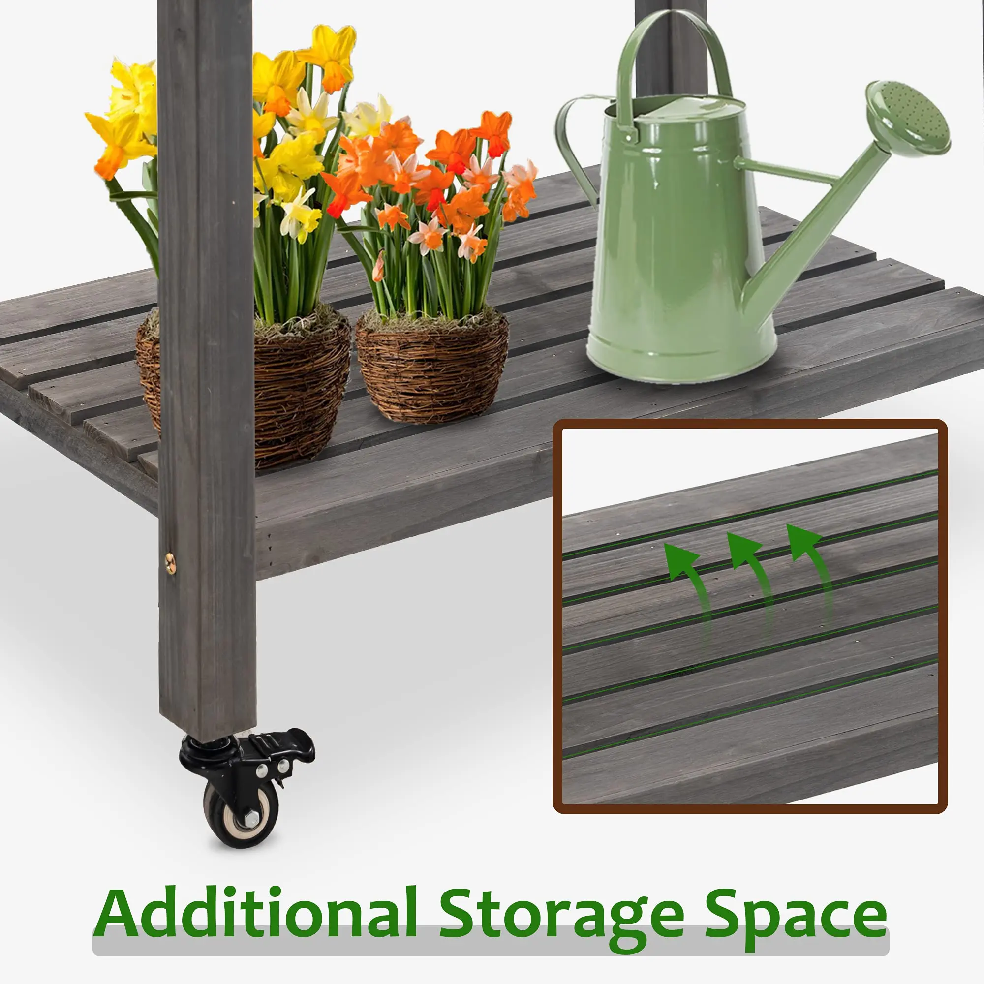 Wood Raised Garden Bed Outdoor Elevated Planter Box Kit on Wheels with Legs, Storage Shelf for Vegetables, Herb and Flowers