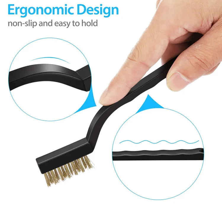 3Pcs Mini Stainless Steel Nylon Brass Bristles Brush Set for Cleaning And Rust Removing 7 Inch Industrial Wire Brushes