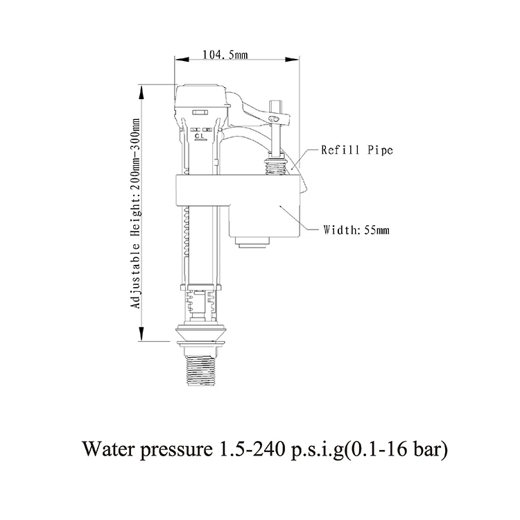 Adjustable toilet fill valve