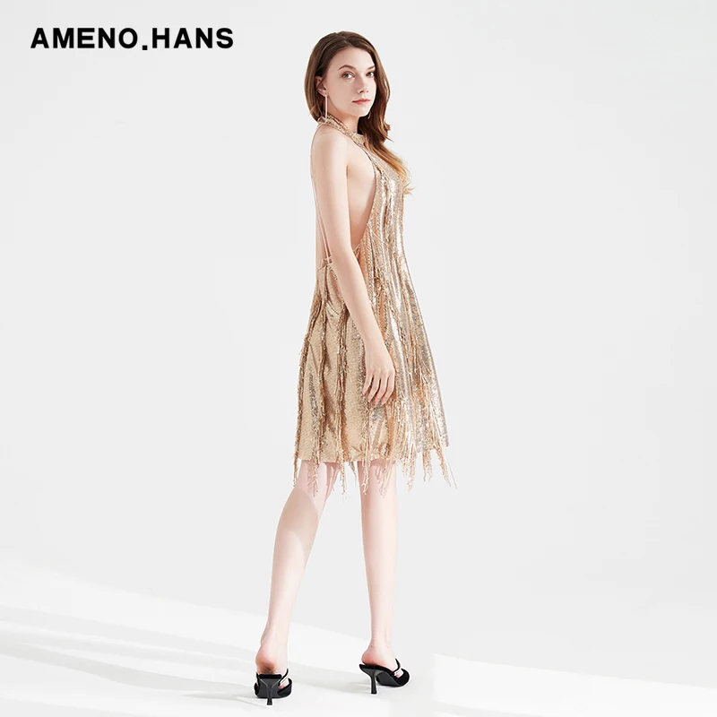 Gold Evening Dresses Prom Gown Glitter Sequin Party Woman Dress