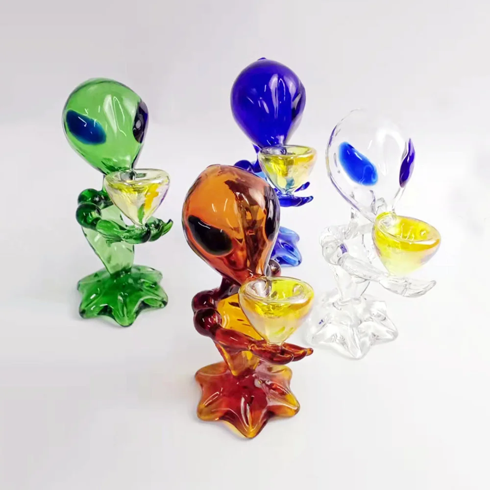 Hintcan custom smoke water smoking glass pipe creative oil burner hookah accessories alien full glass smoking pipe