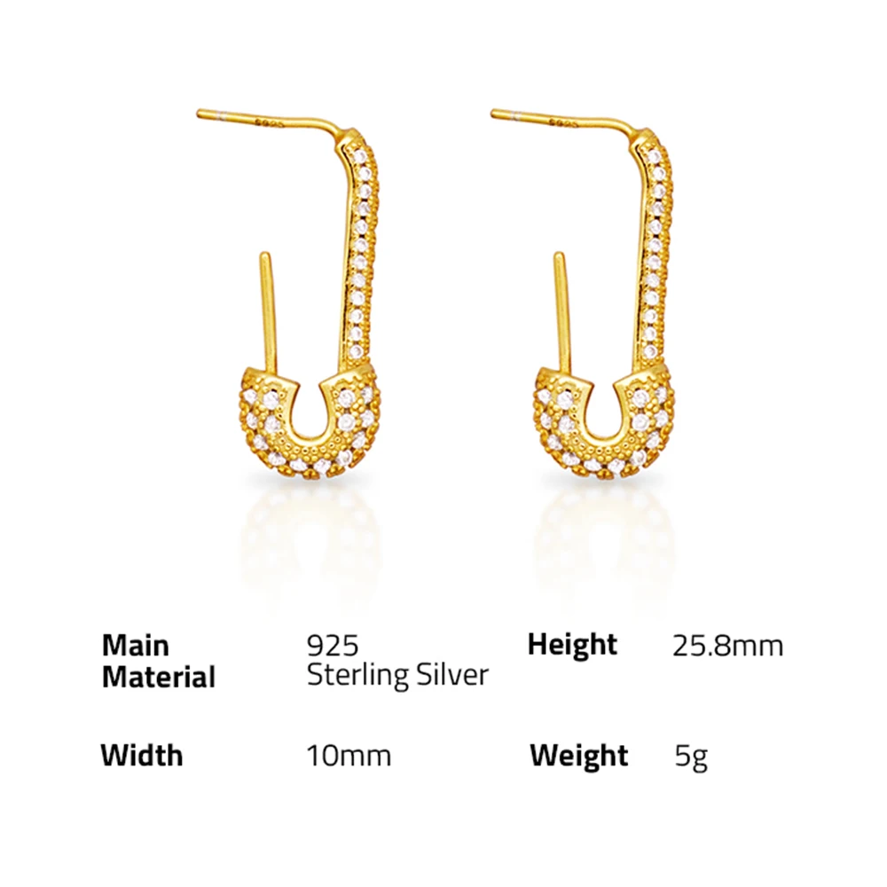 Chris April fashion 925 sterling silver 18k gold plated safety Micro-embedded zircon Pin-shaped earrings