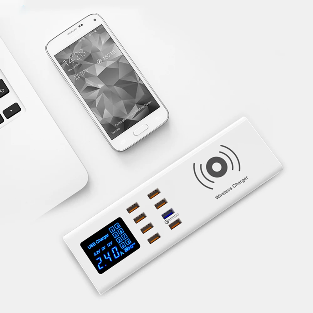 SUNLINE 2020 Мульти 8 USB порт QC3.0 быстрое зарядное устройство гнездо универсальное 10 Вт для смартфона мобильного телефона Qi