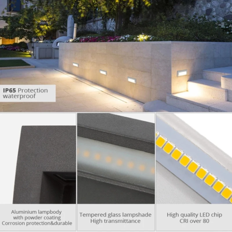 Stair Lights Recessed Footlight Patio Corner Wall Mount Step Lamp Garden Fence Embed Landscape Lighting