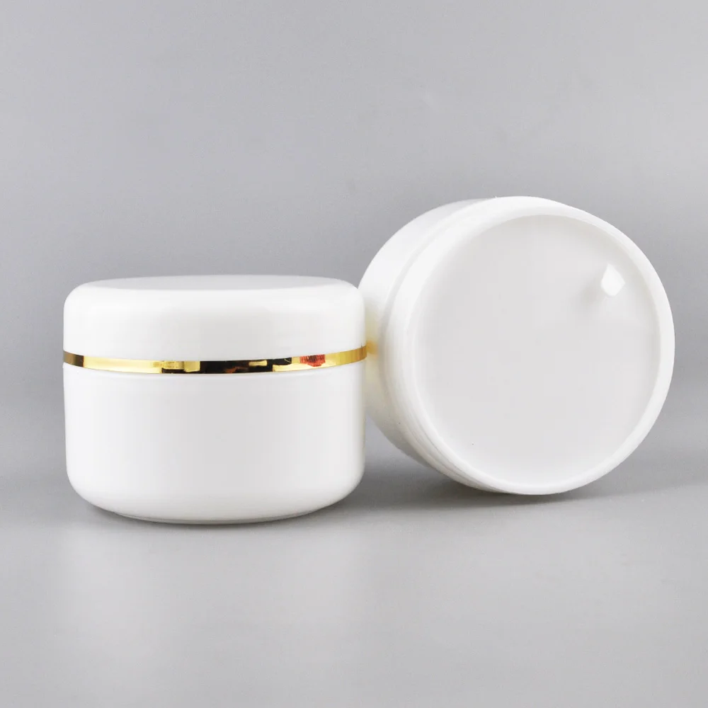 Empty 10g 20g 30g 50g 100g 120g 150g 250g White Pp Plastic Face Cream Jar With Gold Edge