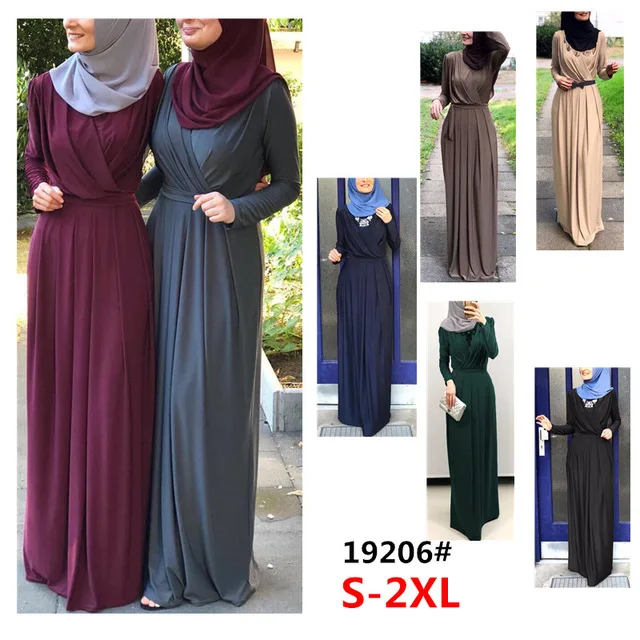 New abaya dress V-neck lace folds mopping floor long skirt Muslim robe