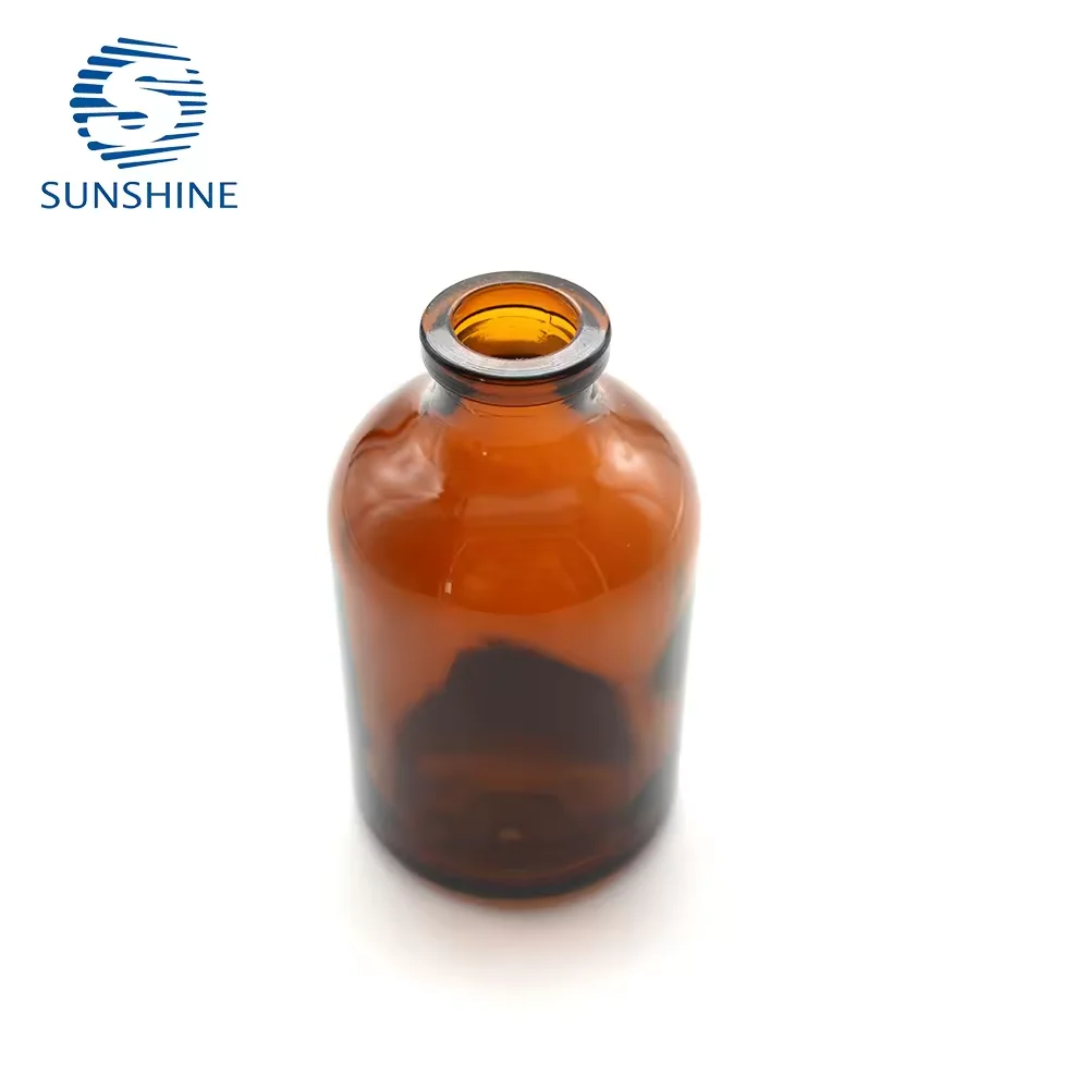 Good quality 50ml moulded injection glass vial amber glass vial for antibiotics