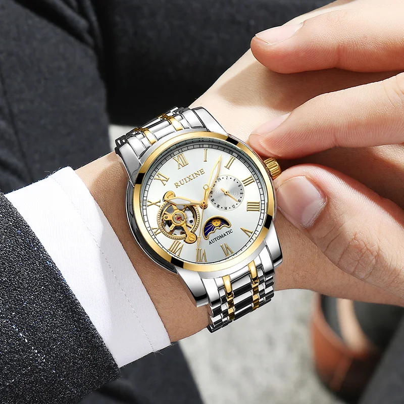 Ruixine limited discount price stainless steel strap men watches men wrist 5 needle luminous quartz mechanical watch