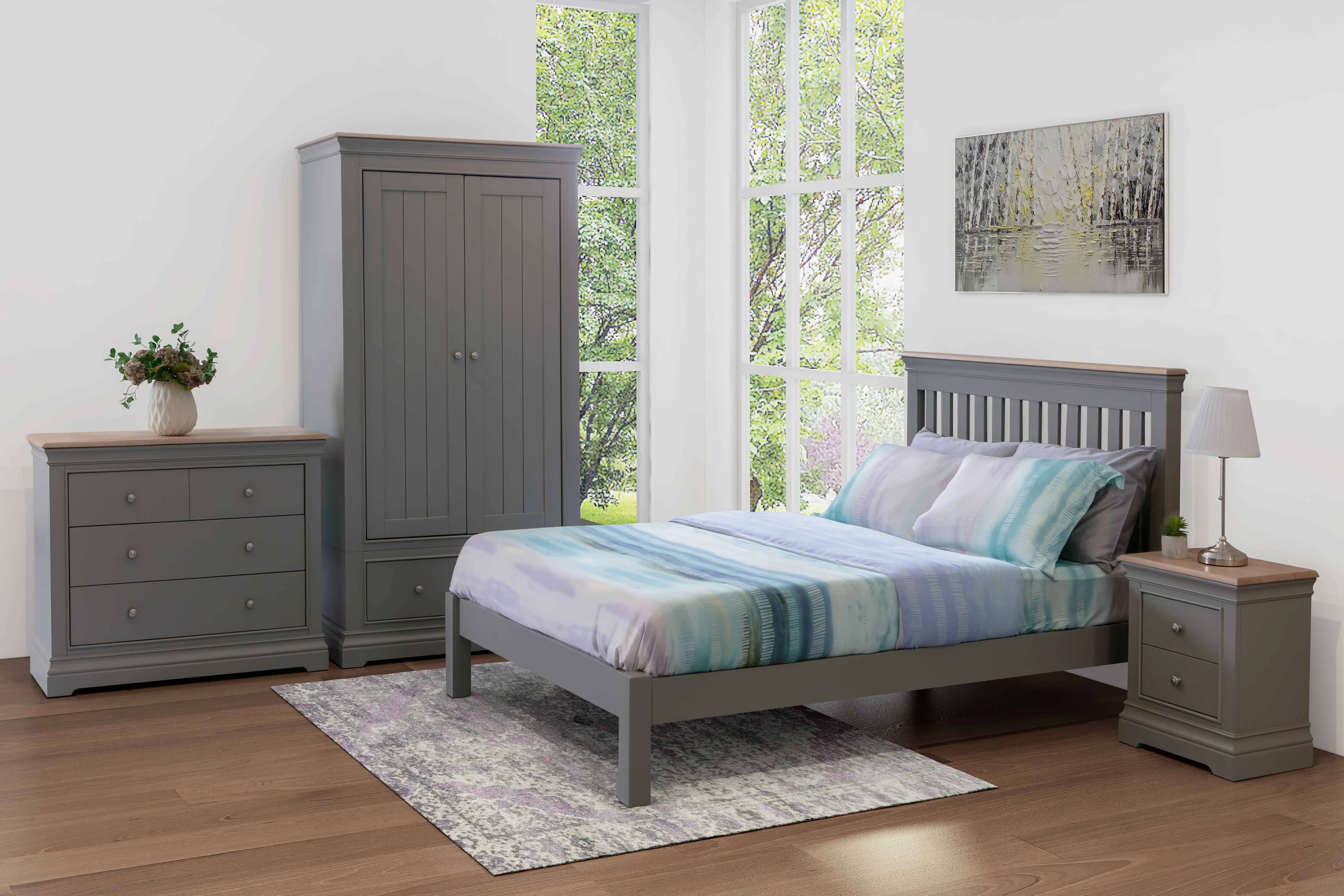 Высококачественные антикварные простые деревянные шкафы из серого дуба с 4 ящиками для спальни