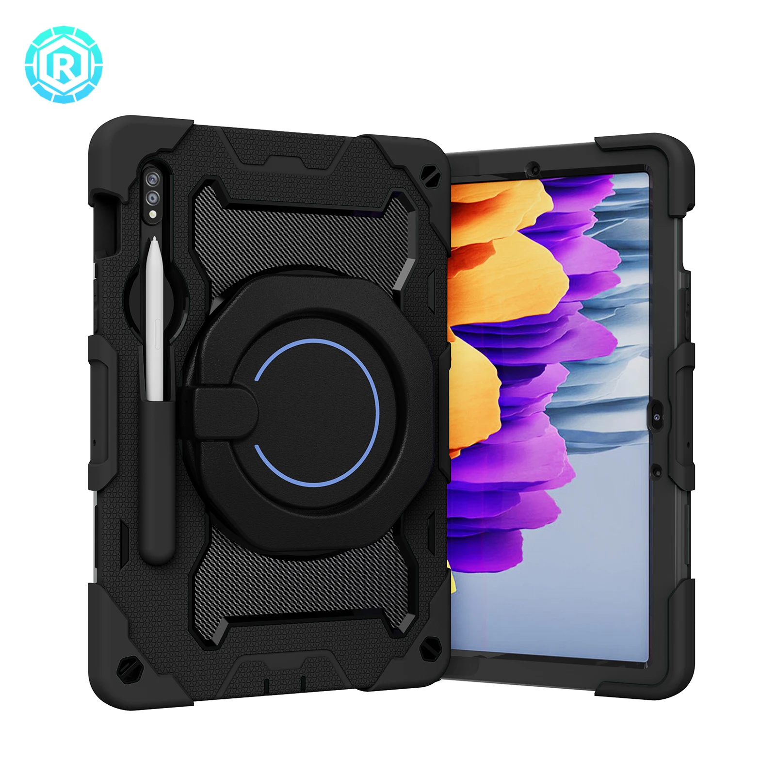 Wholesale Price 3 In 1 Full Body Protection Silicone Tablet Case For Samsung Galaxy Tab S7/S8 With Rotatable Turntable