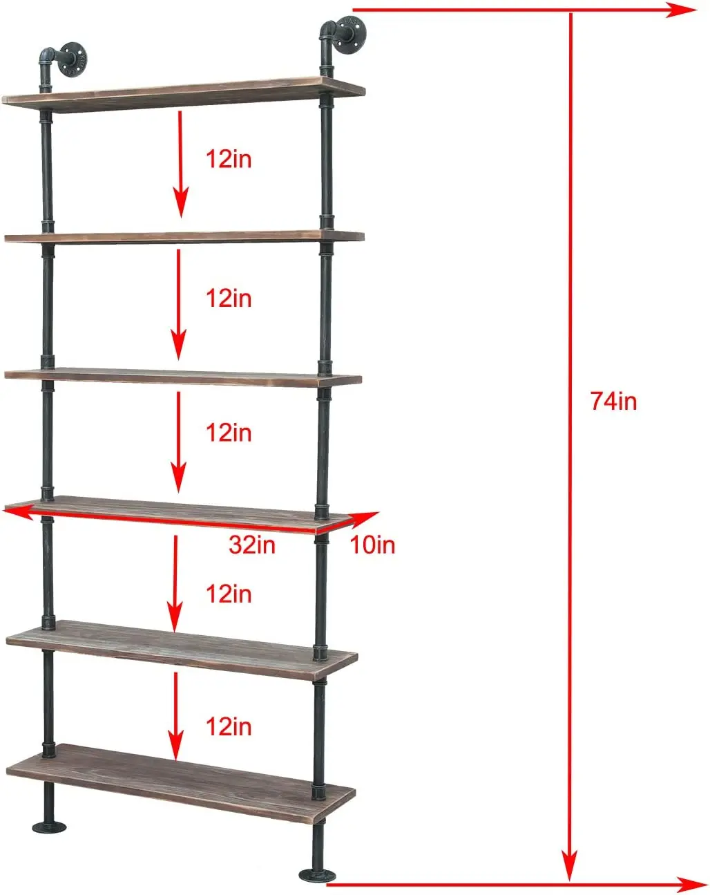 Pipe Shelves Rustic Wood Ladder Bookshelf Wall Mounted Shelf for Living Room Decor and Storage 32in 6 Layers ladder bookshelf
