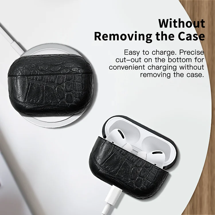 
2021 luxury shockproof square handmade leather earphone protective case for airpods 