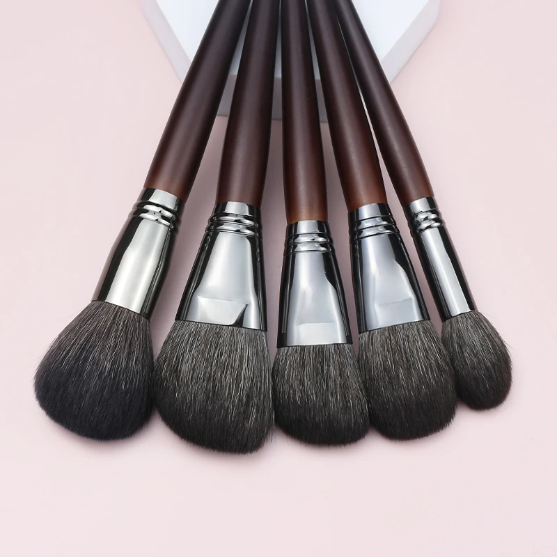 27 Pieces Fluffy Eye Shadow Highlighter Custom Logo Face Bulk Brown Wood Goat Hair Makeup Brushes