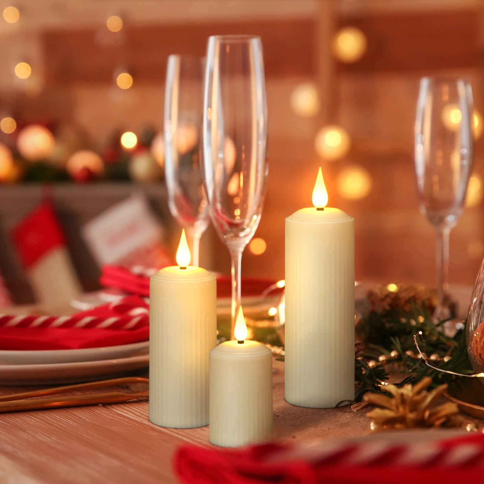 2023 Pack of 3 New Arrival Remote Control LED Pillar Candle Rechargeable USB-C Waterproof Flameless LED Candle