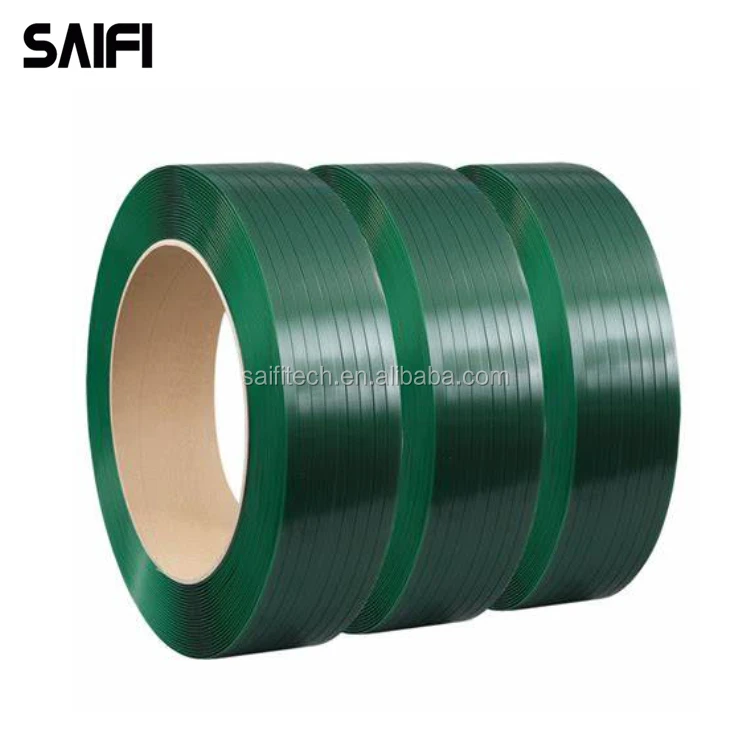 Best sale brick packing green color embossed polyester strap high strength PET strap strapping