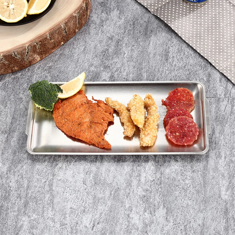 Wholesalers Kitchen Home Hotel Restaurant Tableware Barbecue Plate Stainless Steel DecorativePlate Silver Cookware