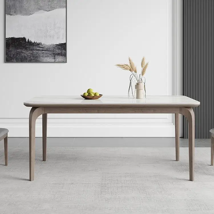 Solid Wood Dining Room Table, Luxury Modern Grey Restaurant Rectangle Dining Table And Chairs Wooden Dining Tables Set