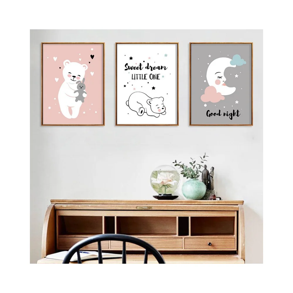 Милый мультяшный медведь тканевая раскраска рисунок холст картина для детской комнаты спальни декоративный гостиной Декор плакаты настенное искусство