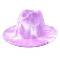 Tie Dye Fedora Hats Women Wholesale 2021 Sun Hats Wide Brim Graffiti Fadora Two Tone Felt Men Fedora Hats