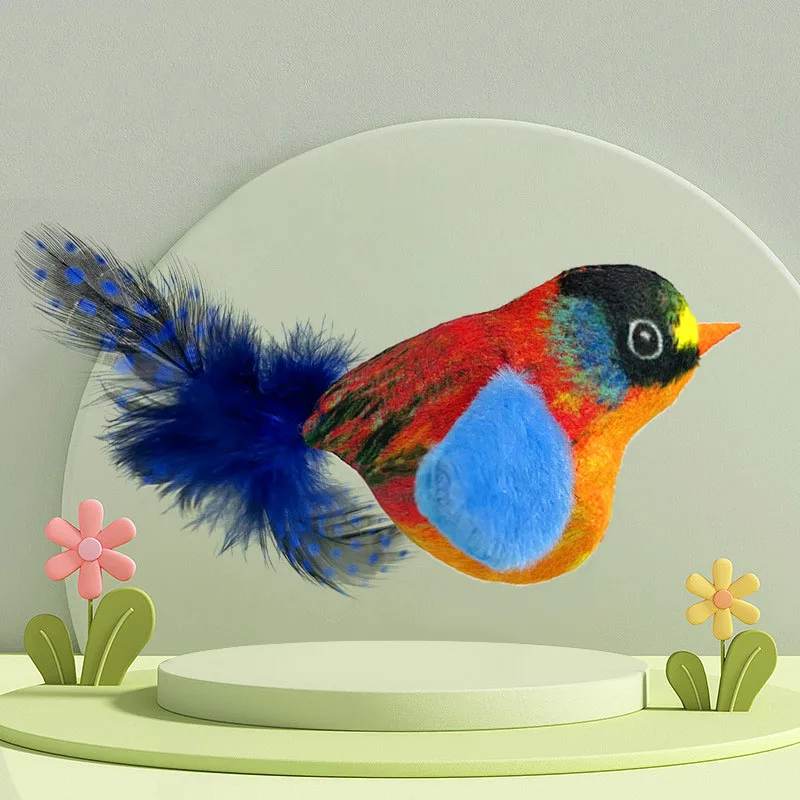 SY2025 Pet cat toy simulation calling bird sound plush toy cat self high amusement device hanging automatic teasing cat