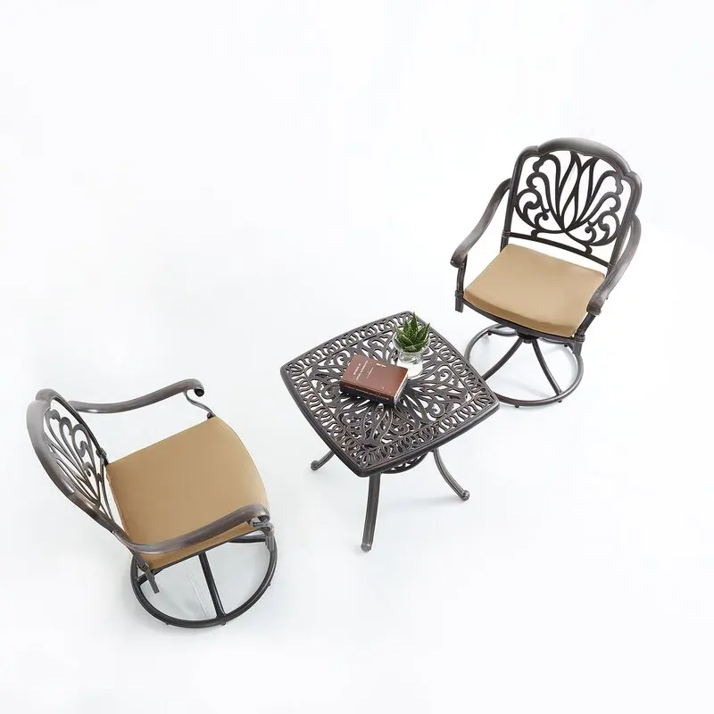 Cast Aluminum Table Chair Set European Style Outdoor Furniture Swivel Chair Without Cushion Bronze/White/Matt Black Color