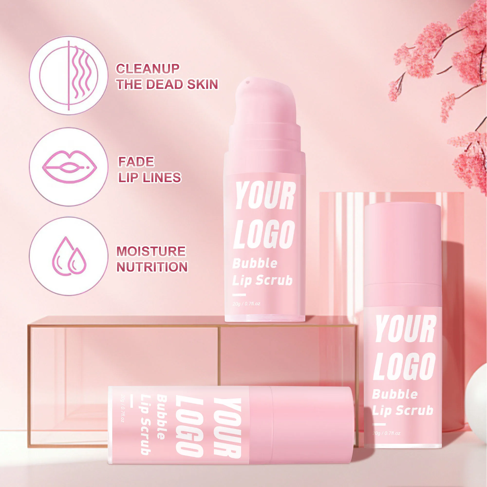 Wholesale Lip Care Vegan Repairing Lightening Smoothing Pink Lip Cream Remove Dead Skin Bubble Exfoliating Lip Scrub