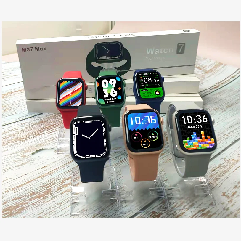 M37 max smart watch new iwatch 7 series 280 mAh IP67 1.82 INCH Wireless charging SIRI games smart watch M37 max M36plus M26 HW22