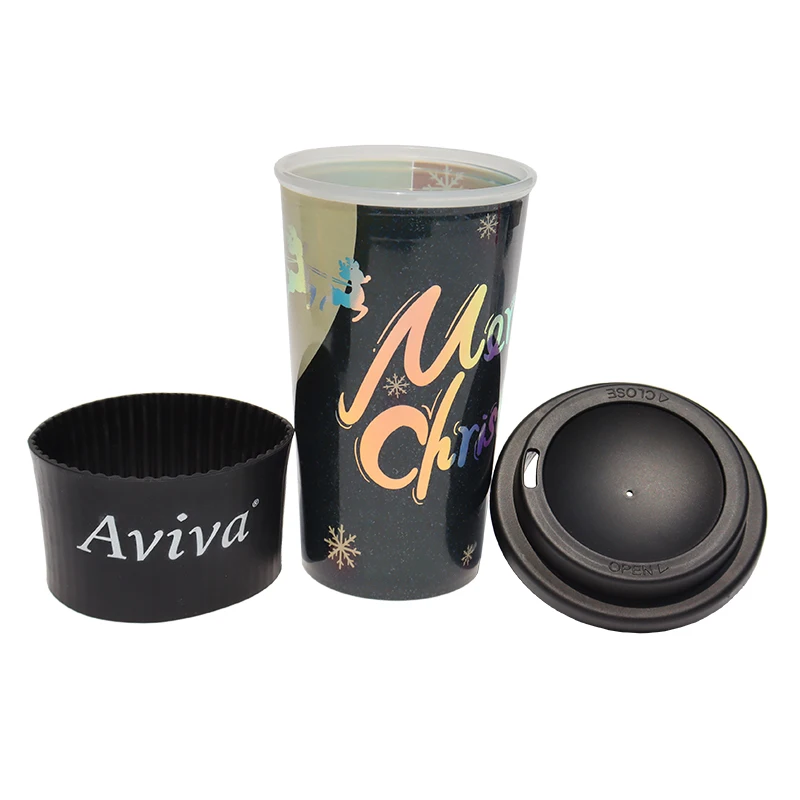 Promotion of reusable plastic coffee cups sublimation newly designed portable coffee cups with lids plastic coffee cup with lid
