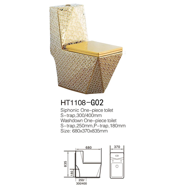 popular in muslim country diamond shape gloden electronic plated  ceramic washdown one piece wc toilet seat