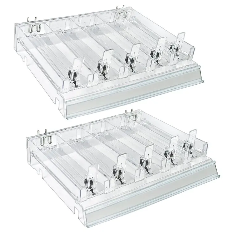Clear Acrylic 12-Compartment Springloaded Cosmetic Pusher Tray with Tracks and Graphic Insert Holder Tray