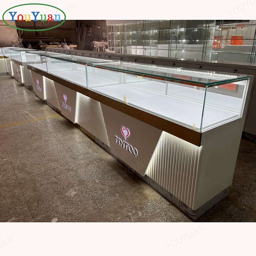 Custom jewelry display stand showcases for jewelry showcase display cabinet with mirror led lights logo jewellery kiosk showcase