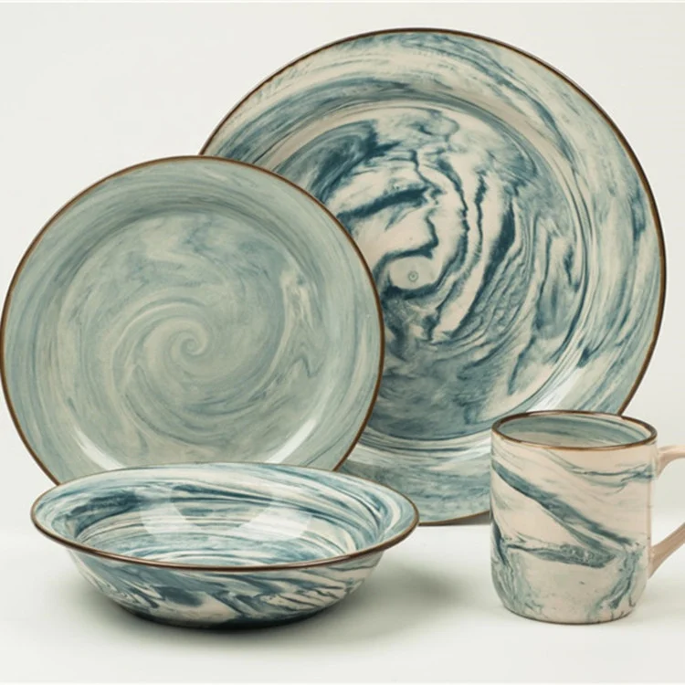 Cheap  wholesale stoneware table ware color glazed plate bowl mug ceramic dinner ware set