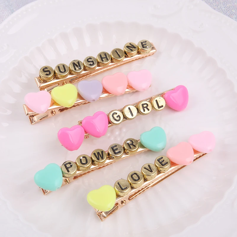 JOJO Wholesale Custom Letter Initial Heart Bead Girls Hair Clips