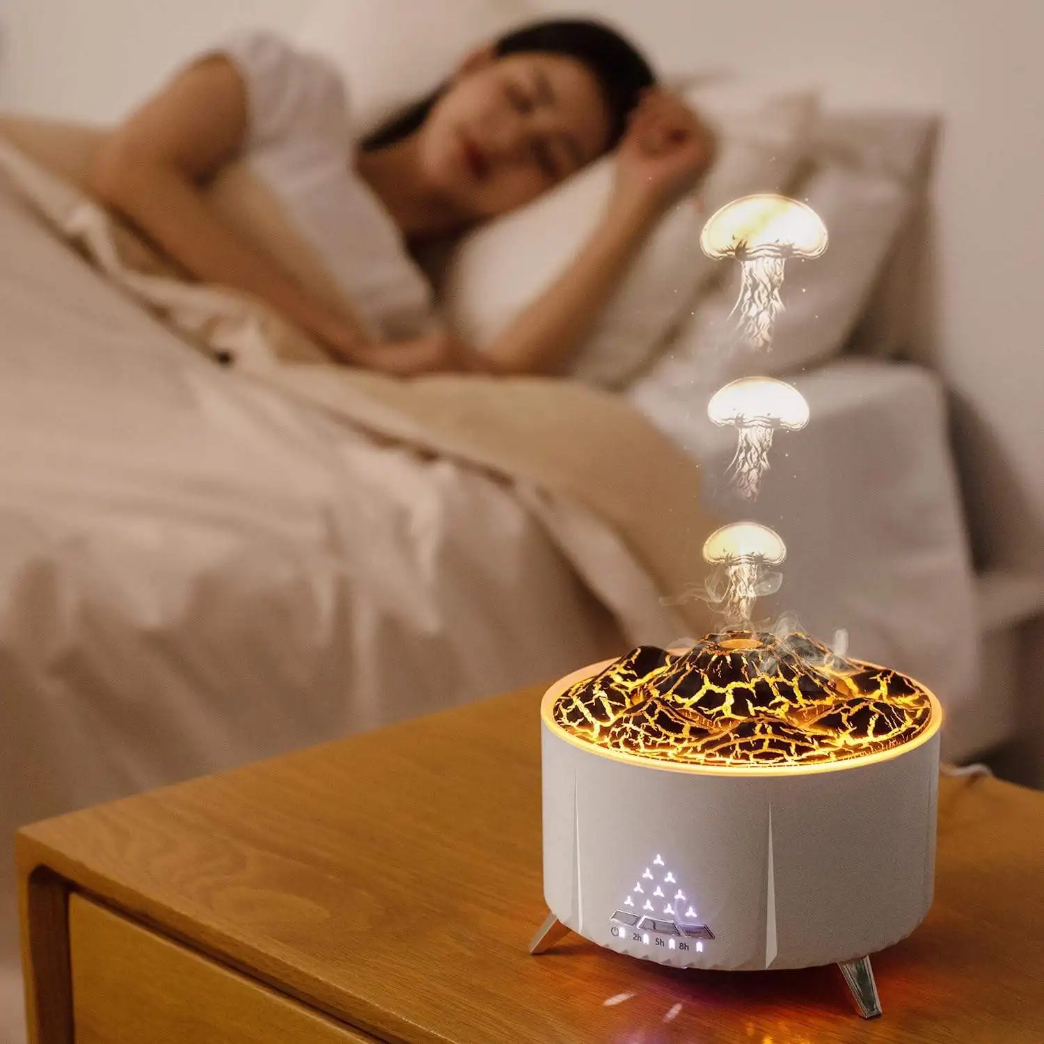 Remote Control Air Volcano Humidifier Electric Flame Simulation 3D Blue Flame Oil Aromatherapy Diffuser With Bluetooth Speaker