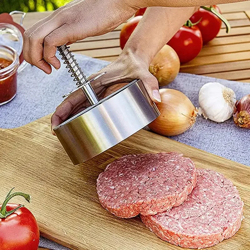 Large 14cm 304 Stainless Steel Burger Press Non-Stick Hamburger Press Patty Maker for BBQ