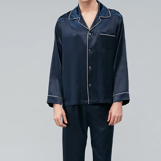 2023 new fashion luxury 100% pure silk pajamas set for men