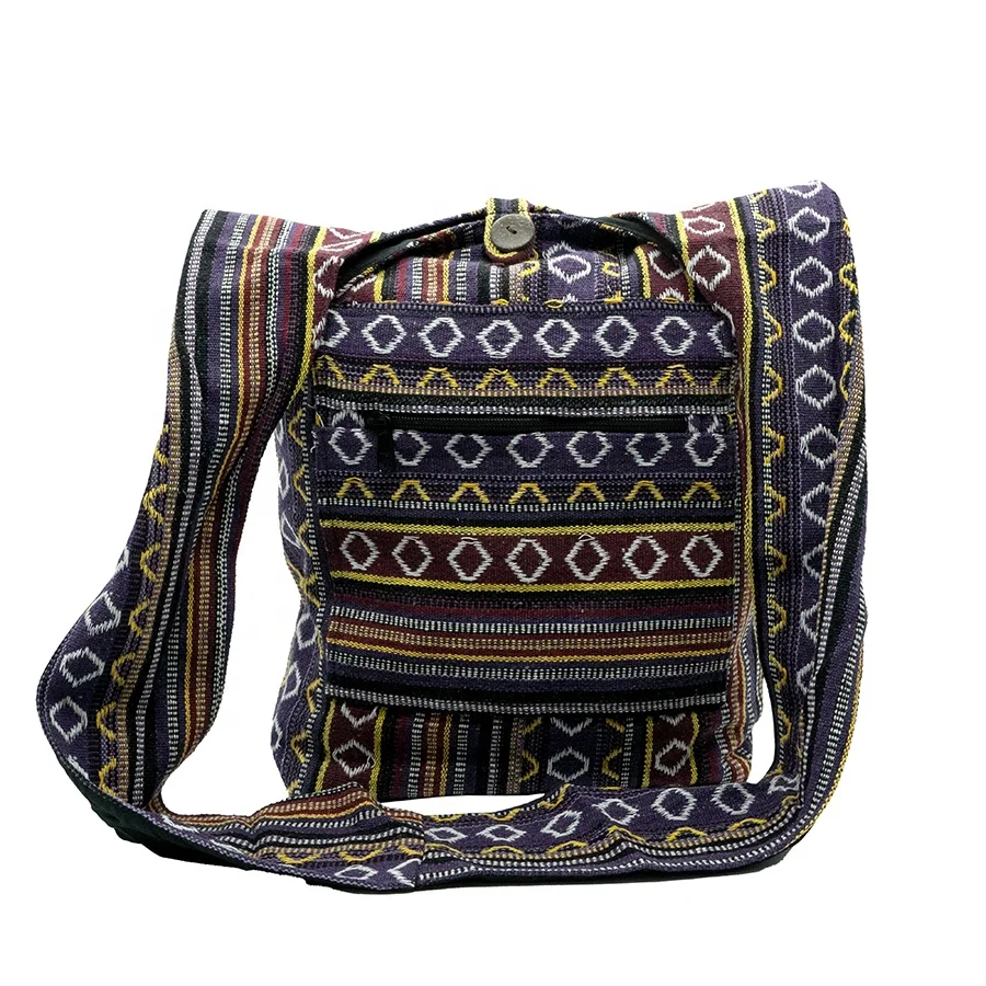 Boho bag Cotton Side Shoulder Hippie Cross Body Sling Bohemian Hobo Bags Purple Color-hand Loom Woven-100%cotton-cotton NP