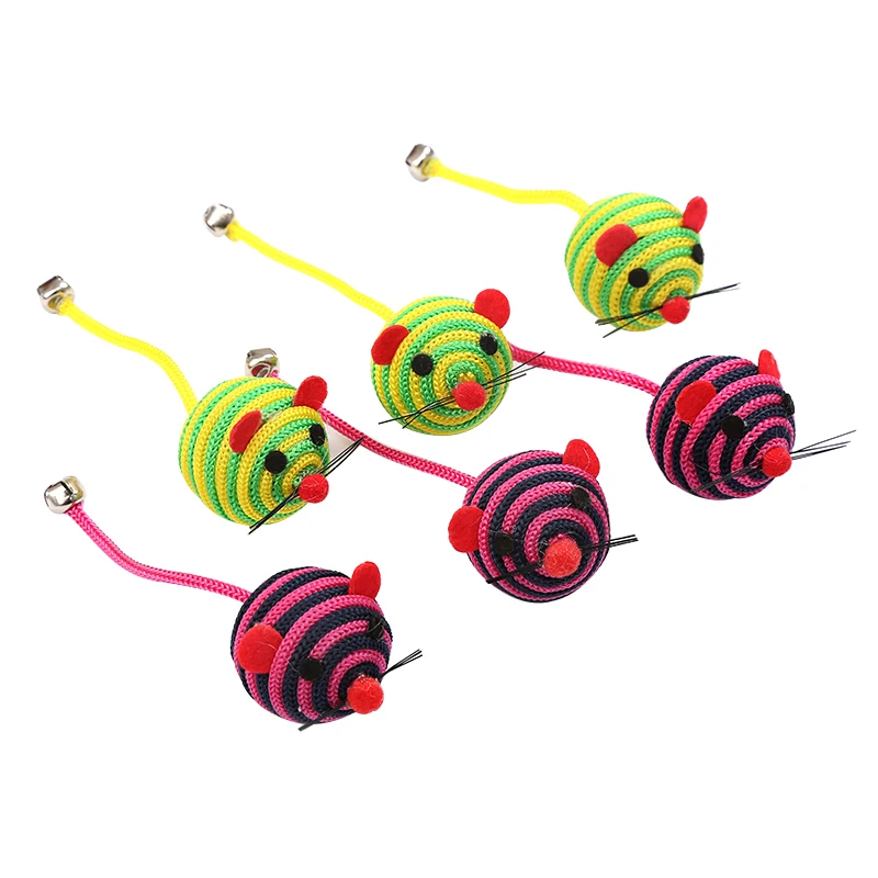 colorful nylon string rope mouse cat toy with bell