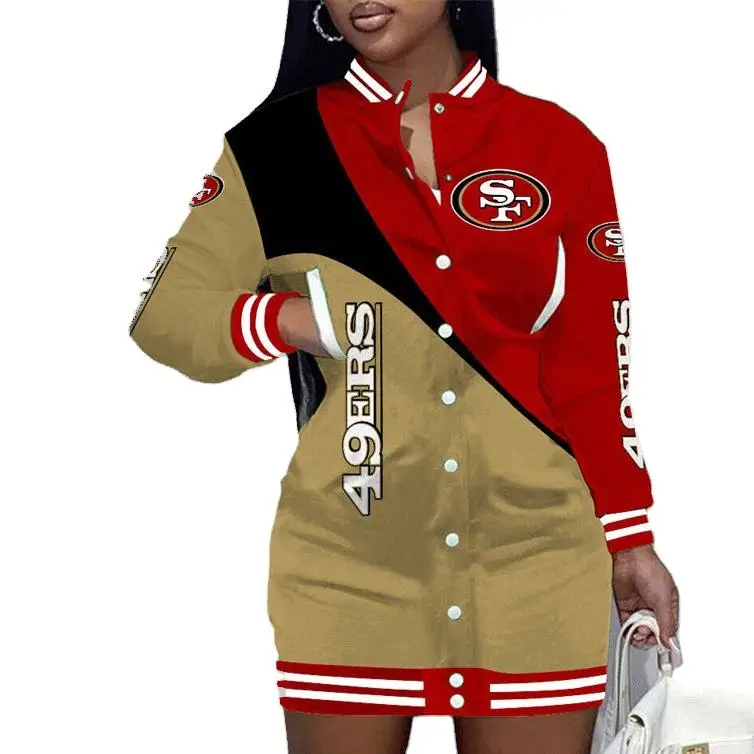 custom full teams American football bills 49 plus size short dress limited edition button down long sleeve jacket dress