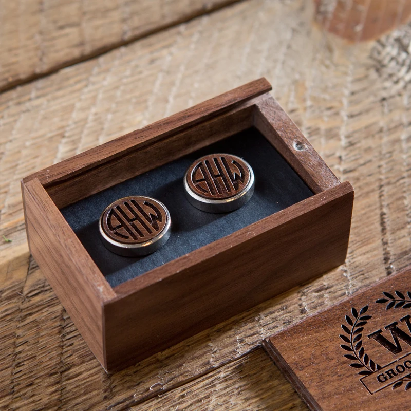 Pan Wooden Gift Box Package Box wedding gift for men custom engrave logo walnut cufflinks boxes