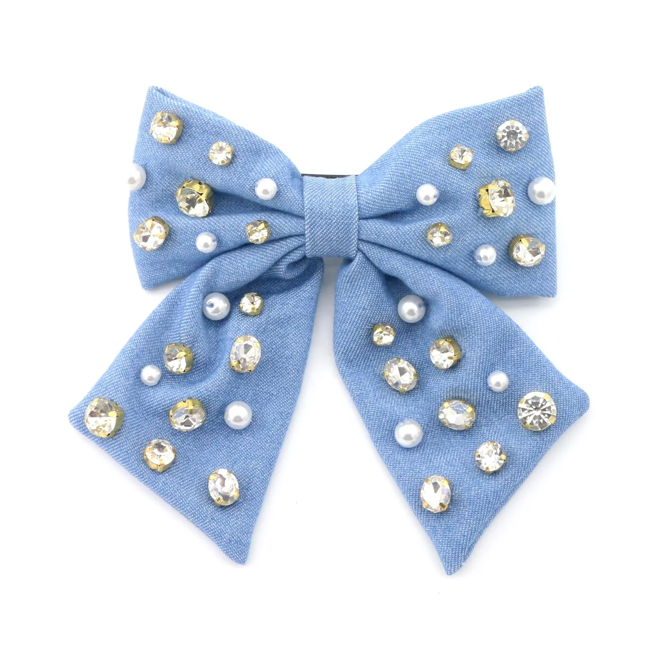 Dream Fashion Vintage Bow Denim Fabric With Colored Crystals Pearl French Spring Hair Accessories For Girls
