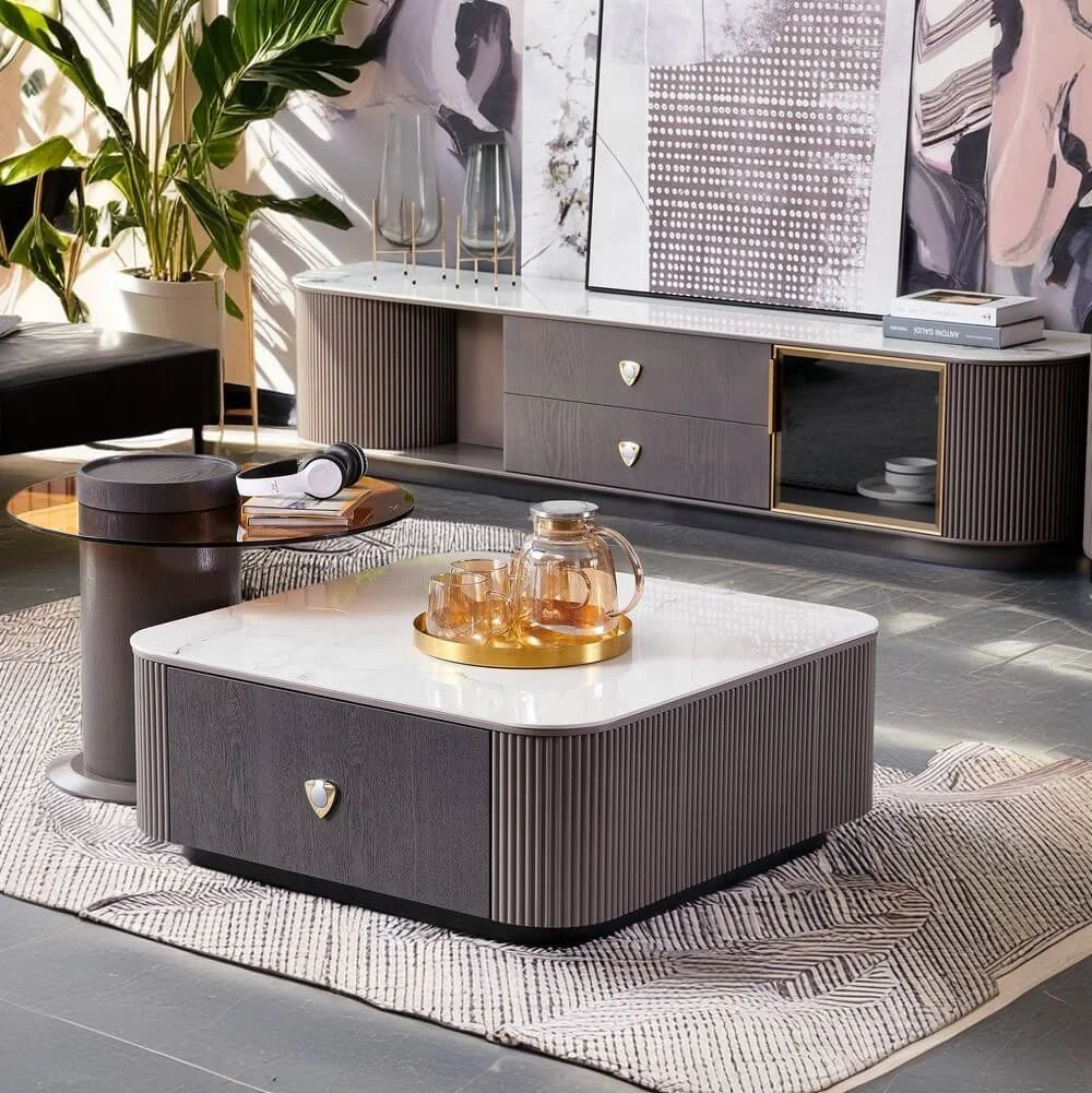 Modern Guest House Furniture Sintered Stone Top Coffee Tables With TV Stand Have Stock Delivery Immediately Table Set