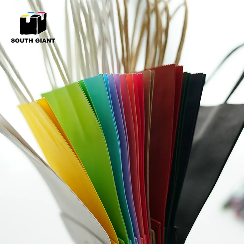 Customize Your Own Logo Various Color Kraft Paper Shopping Bags with Handles for Food Takeaway