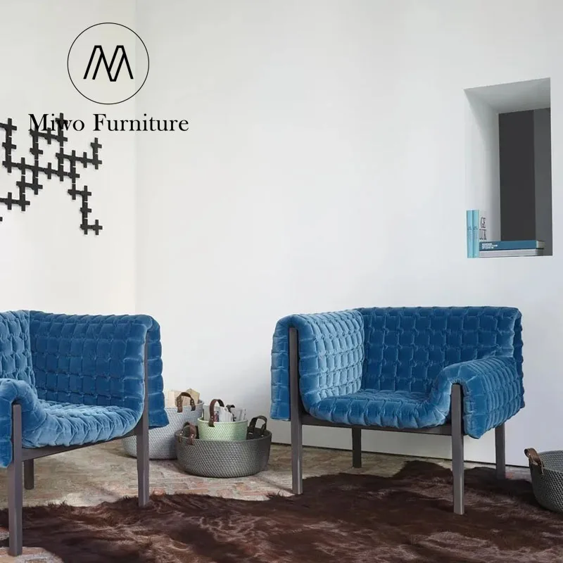 italian single sofa Wooden Lounge chair armchair living room chairs furniture single sofa velvet fabric leisure chair