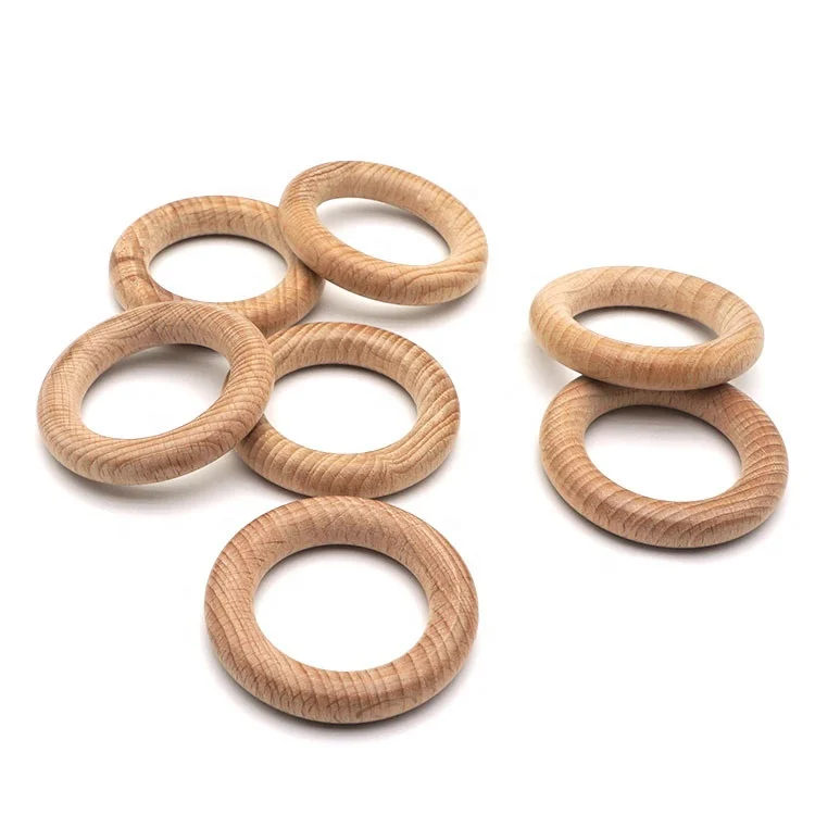 Popular Customized Wooden Baby Teether Ring Organic Beech Wood Baby Teething Ring For Crafts