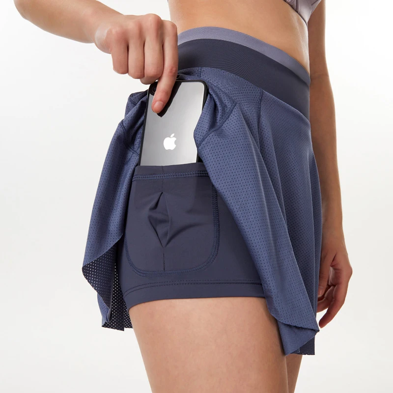  2021 Summer Gym Fitness High Quality Sportwear Plaid Pleated Shorts Women Tennis Skirt with Inside Pockets